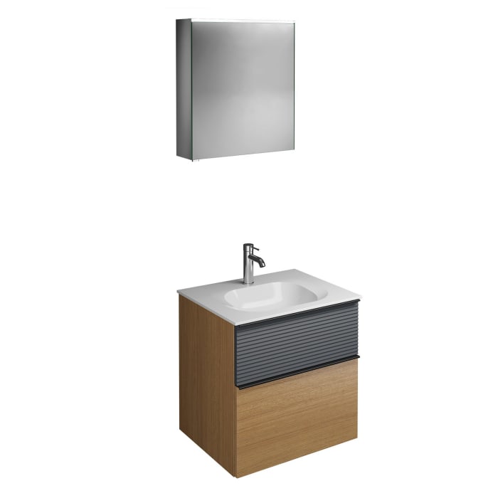 burgbad Fiumo Badmöbel-Set 62 cm mit Waschtisch und Unterschrank  mit Griff G0200 sowie mit Spiegelschrank mit Türanschlag rechts