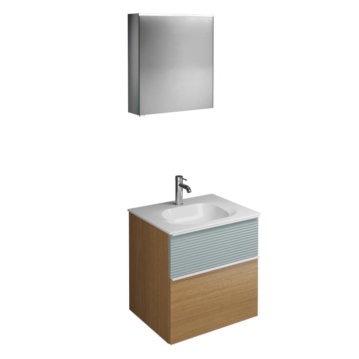 burgbad Fiumo Badmöbel-Set 62 cm mit Waschtisch und Unterschrank  mit Griff G0223 sowie mit Spiegelschrank mit Türanschlag rechts