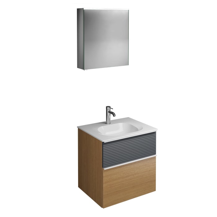 burgbad Fiumo Badmöbel-Set 62 cm mit Waschtisch und Unterschrank  mit Griff G0223 sowie mit Spiegelschrank mit Türanschlag rechts