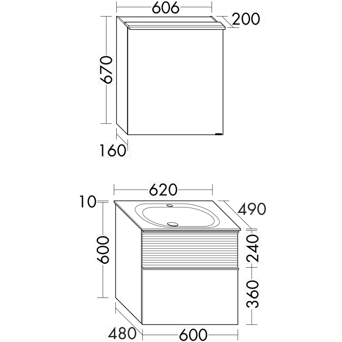 burgbad Fiumo Badmöbel-Set 62 cm mit Waschtisch und Unterschrank  mit Griff G0200 sowie mit Spiegelschrank mit Türanschlag links