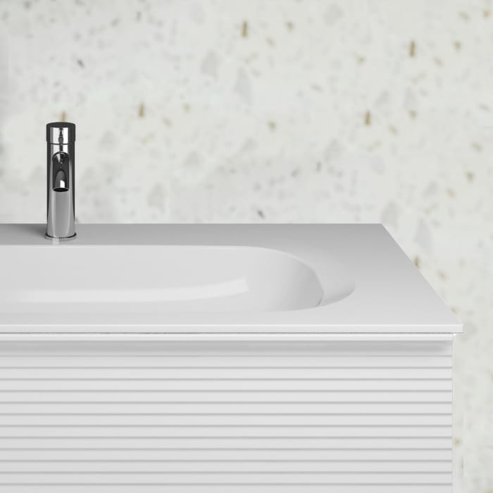 burgbad Fiumo Badmöbel-Set 62 cm mit Waschtisch und Unterschrank  mit Griff G0223 sowie mit Spiegelschrank mit Türanschlag rechts