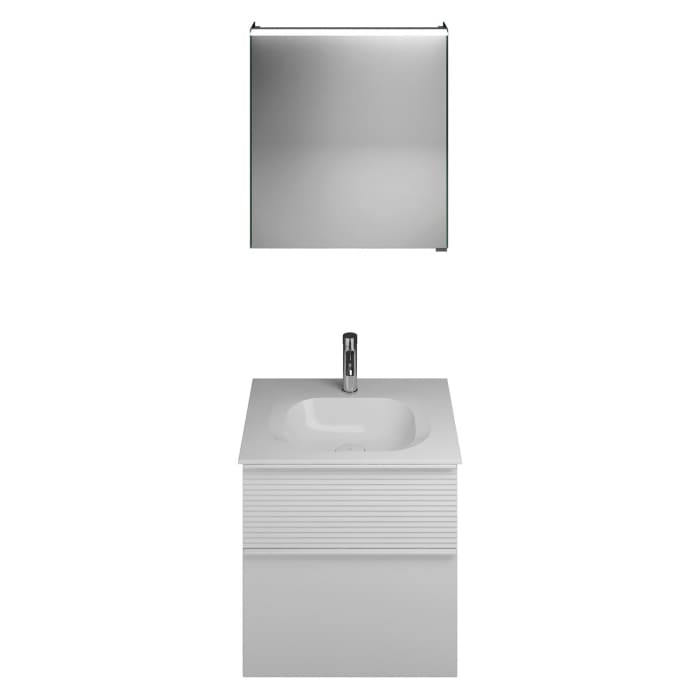 burgbad Fiumo Badmöbel-Set 62 cm mit Waschtisch und Unterschrank  mit Griff G0223 sowie mit Spiegelschrank mit Türanschlag links