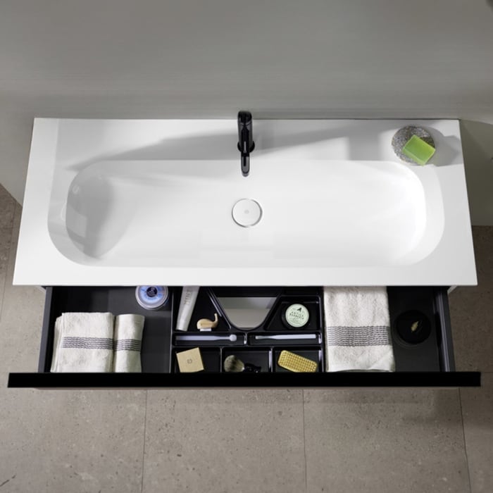 burgbad Fiumo Badmöbel-Set 62 cm mit Waschtisch und Unterschrank  mit Griff G0200 sowie mit Spiegelschrank mit Türanschlag links