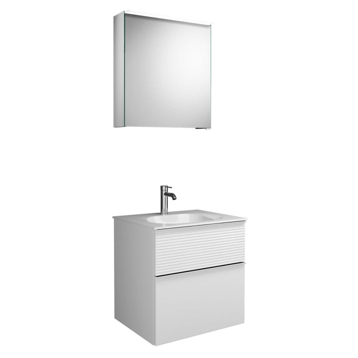 burgbad Fiumo Badmöbel-Set 62 cm mit Waschtisch und Unterschrank  mit Griff G0146 sowie mit Spiegelschrank mit Türanschlag links