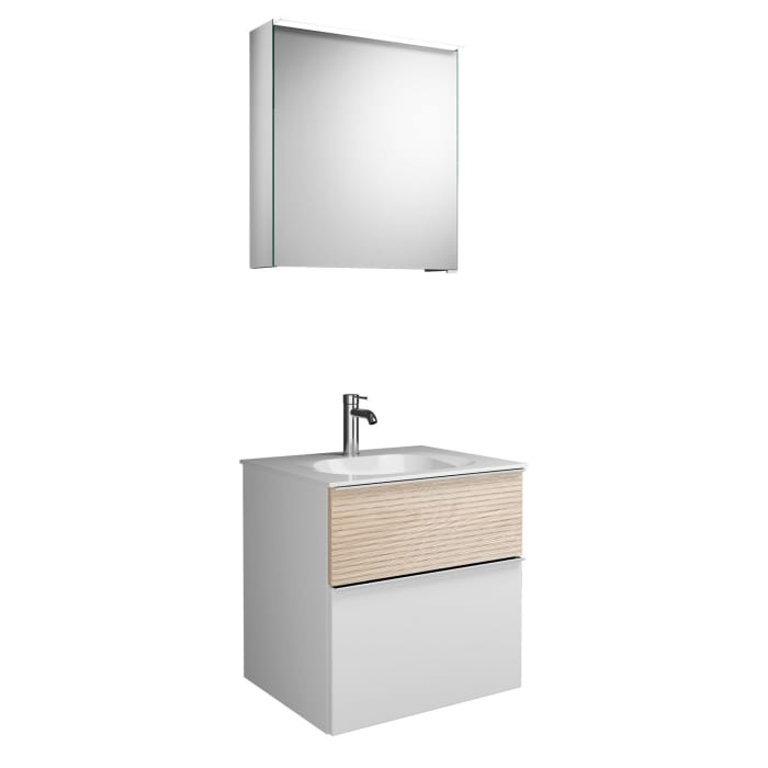 burgbad Fiumo Badmöbel-Set 62 cm mit Waschtisch und Unterschrank  mit Griff G0146 sowie mit Spiegelschrank mit Türanschlag links