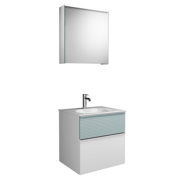 burgbad Fiumo Badmöbel-Set 62 cm mit Waschtisch und Unterschrank  mit Griff G0146 sowie mit Spiegelschrank mit Türanschlag links