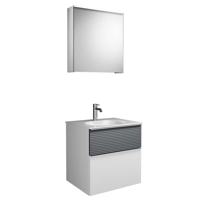 burgbad Fiumo Badmöbel-Set 62 cm mit Waschtisch und Unterschrank  mit Griff G0146 sowie mit Spiegelschrank mit Türanschlag links