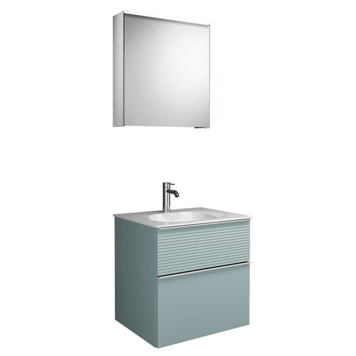 burgbad Fiumo Badmöbel-Set 62 cm mit Waschtisch und Unterschrank  mit Griff G0146 sowie mit Spiegelschrank mit Türanschlag links