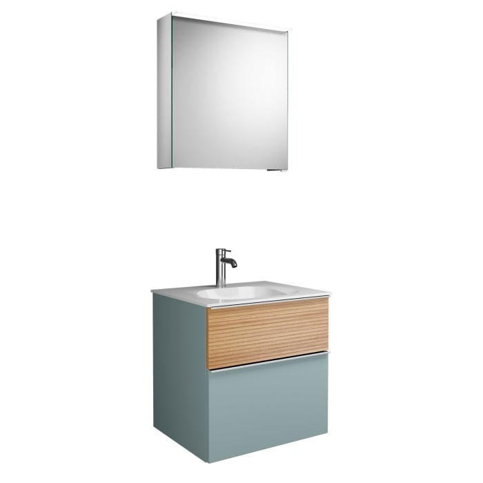 burgbad Fiumo Badmöbel-Set 62 cm mit Waschtisch und Unterschrank  mit Griff G0146 sowie mit Spiegelschrank mit Türanschlag links