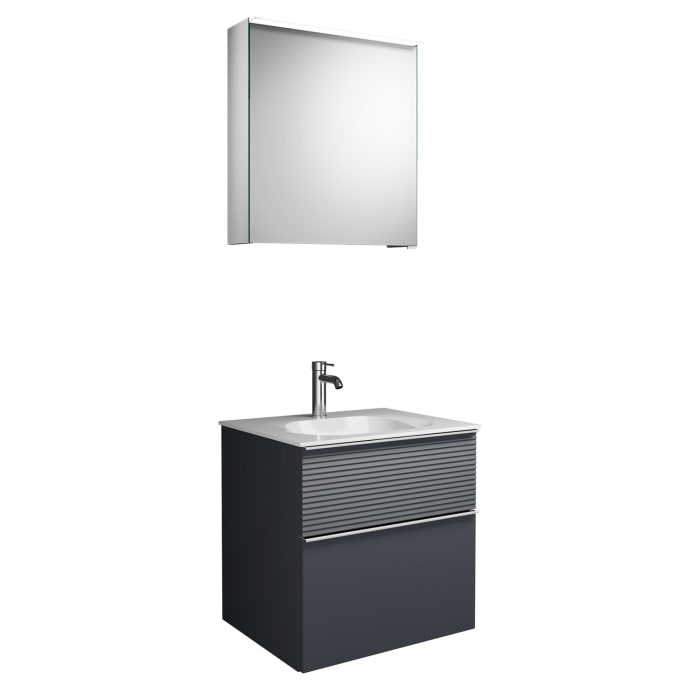 burgbad Fiumo Badmöbel-Set 62 cm mit Waschtisch und Unterschrank  mit Griff G0146 sowie mit Spiegelschrank mit Türanschlag links