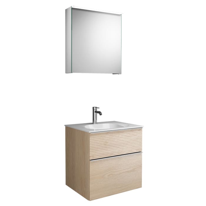 burgbad Fiumo Badmöbel-Set 62 cm mit Waschtisch und Unterschrank  mit Griff G0146 sowie mit Spiegelschrank mit Türanschlag links