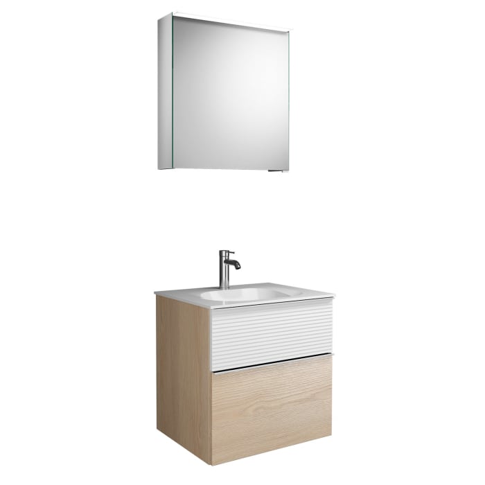 burgbad Fiumo Badmöbel-Set 62 cm mit Waschtisch und Unterschrank  mit Griff G0146 sowie mit Spiegelschrank mit Türanschlag links