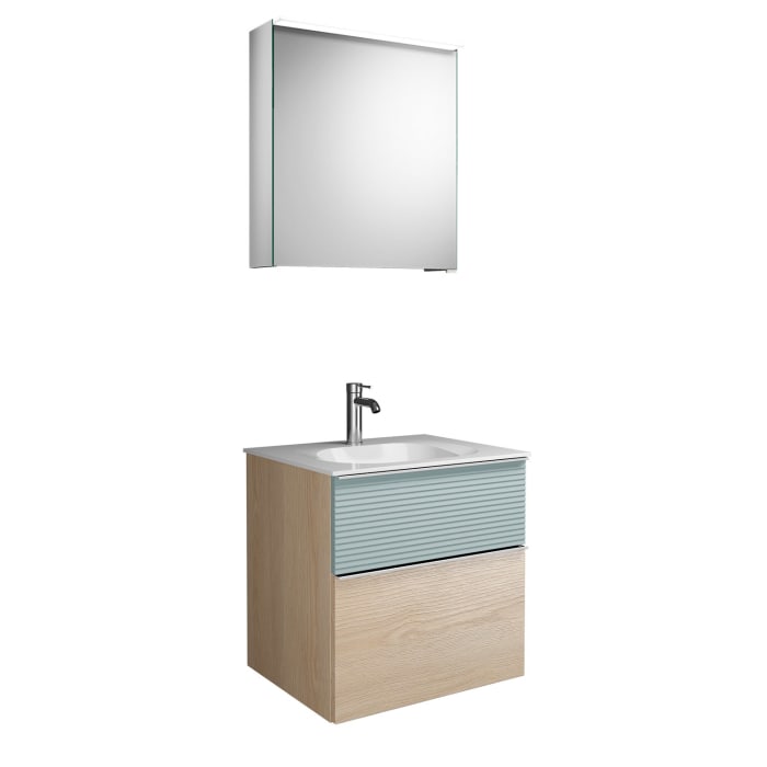 burgbad Fiumo Badmöbel-Set 62 cm mit Waschtisch und Unterschrank  mit Griff G0146 sowie mit Spiegelschrank mit Türanschlag links