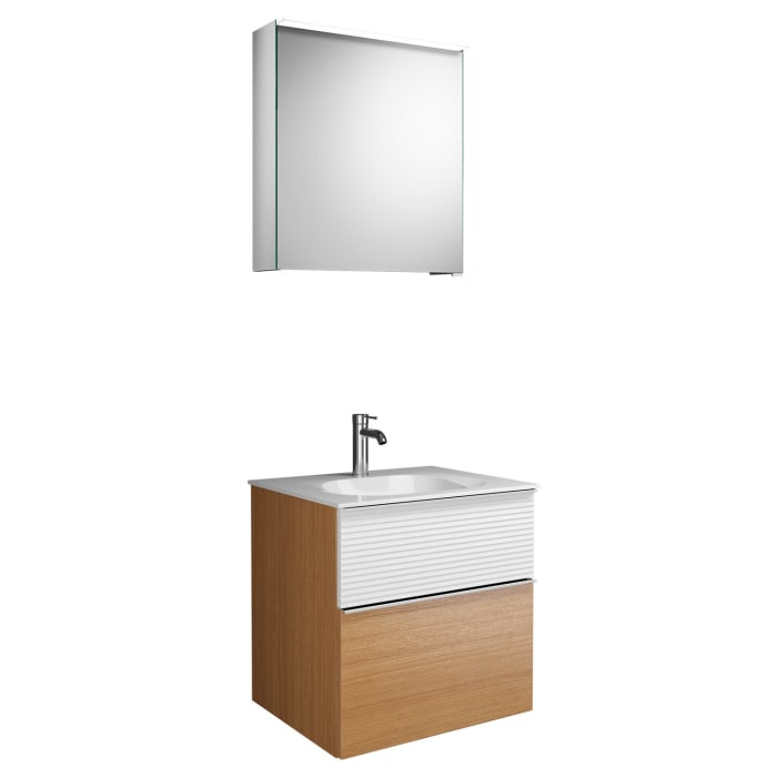 burgbad Fiumo Badmöbel-Set 62 cm mit Waschtisch und Unterschrank  mit Griff G0146 sowie mit Spiegelschrank mit Türanschlag links