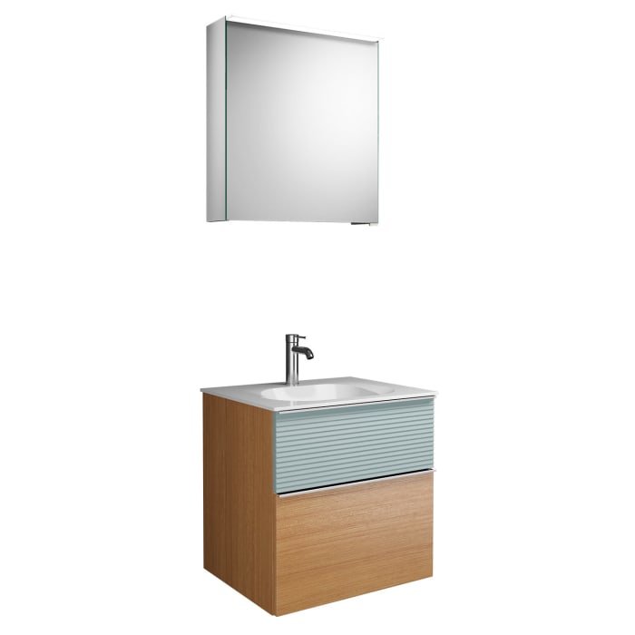 burgbad Fiumo Badmöbel-Set 62 cm mit Waschtisch und Unterschrank  mit Griff G0146 sowie mit Spiegelschrank mit Türanschlag links