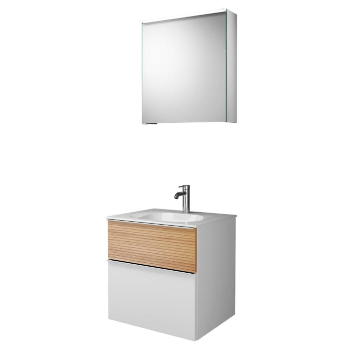 burgbad Fiumo Badmöbel-Set 62 cm mit Waschtisch und Unterschrank  mit Griff G0146 sowie mit Spiegelschrank mit Türanschlag rechts