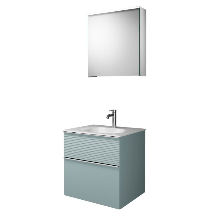 burgbad Fiumo Badmöbel-Set 62 cm mit Waschtisch und Unterschrank  mit Griff G0146 sowie mit Spiegelschrank mit Türanschlag rechts