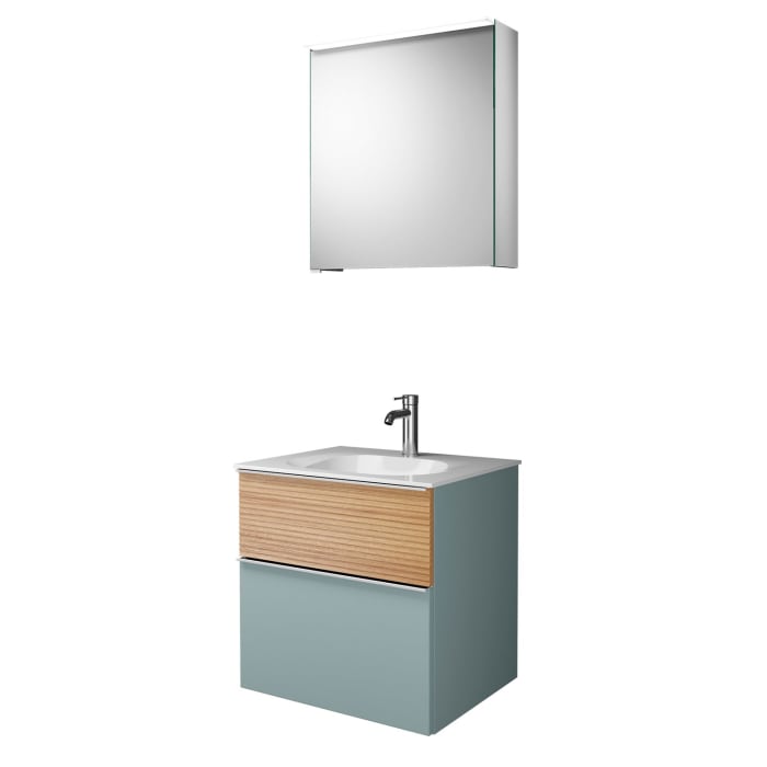 burgbad Fiumo Badmöbel-Set 62 cm mit Waschtisch und Unterschrank  mit Griff G0146 sowie mit Spiegelschrank mit Türanschlag rechts