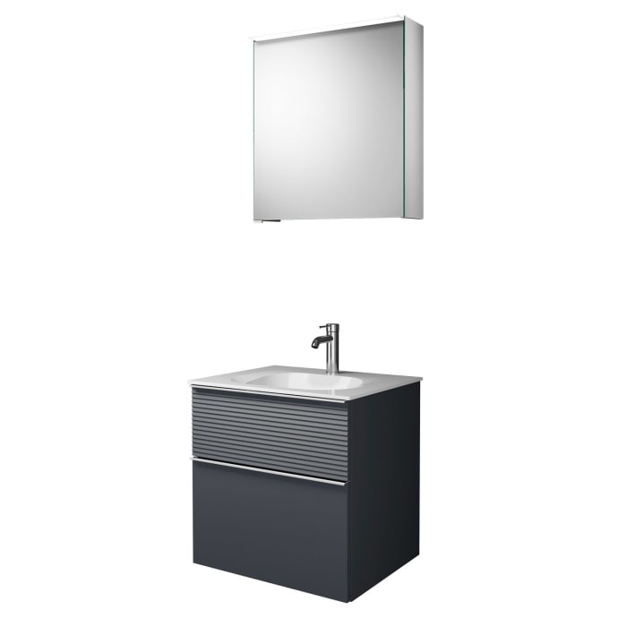 burgbad Fiumo Badmöbel-Set 62 cm mit Waschtisch und Unterschrank  mit Griff G0146 sowie mit Spiegelschrank mit Türanschlag rechts