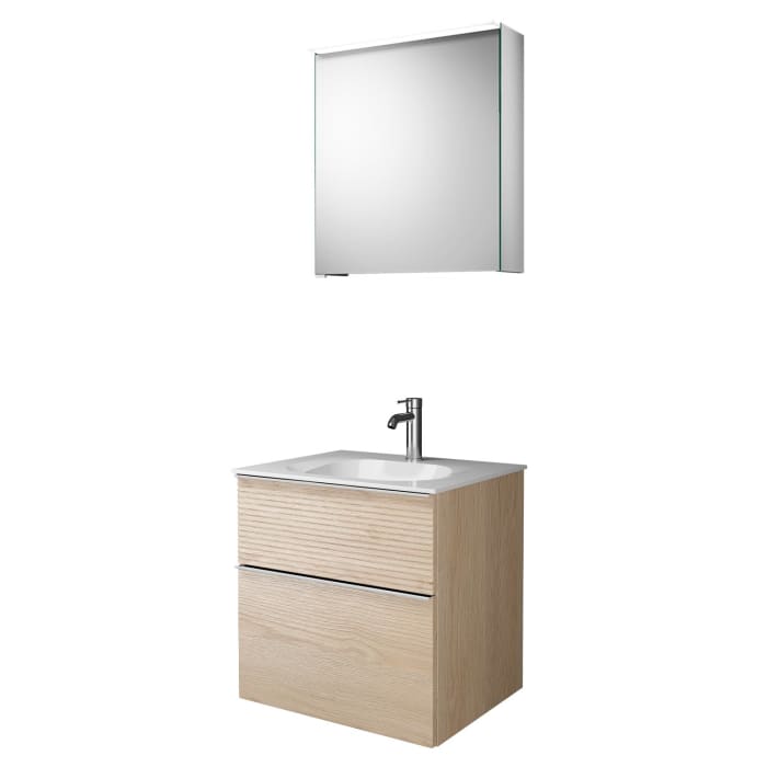 burgbad Fiumo Badmöbel-Set 62 cm mit Waschtisch und Unterschrank  mit Griff G0146 sowie mit Spiegelschrank mit Türanschlag rechts