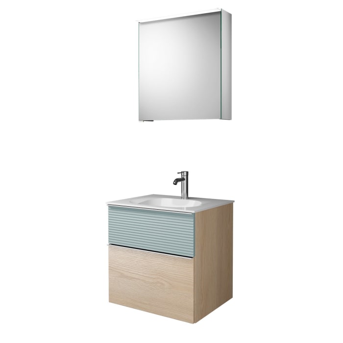 burgbad Fiumo Badmöbel-Set 62 cm mit Waschtisch und Unterschrank  mit Griff G0146 sowie mit Spiegelschrank mit Türanschlag rechts