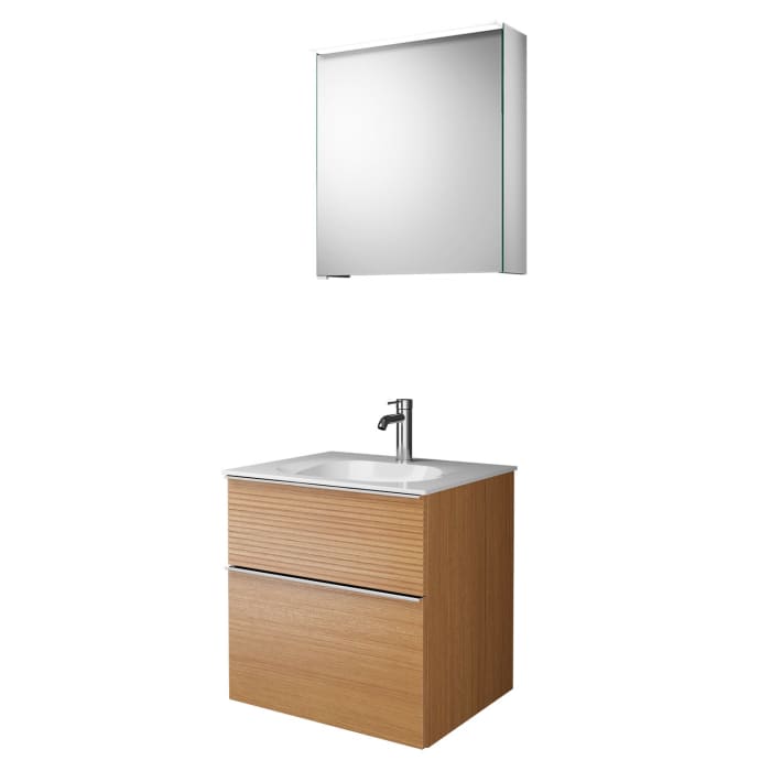 burgbad Fiumo Badmöbel-Set 62 cm mit Waschtisch und Unterschrank  mit Griff G0146 sowie mit Spiegelschrank mit Türanschlag rechts