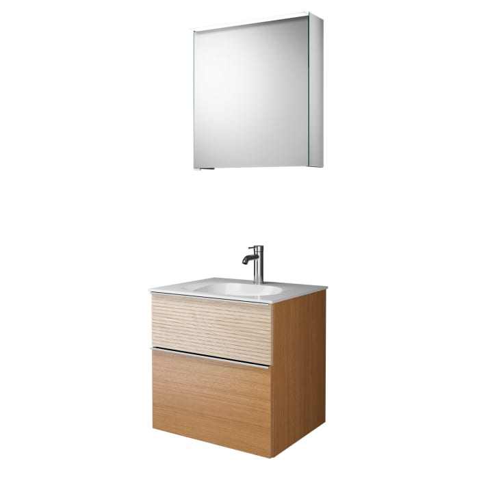 burgbad Fiumo Badmöbel-Set 62 cm mit Waschtisch und Unterschrank  mit Griff G0146 sowie mit Spiegelschrank mit Türanschlag rechts