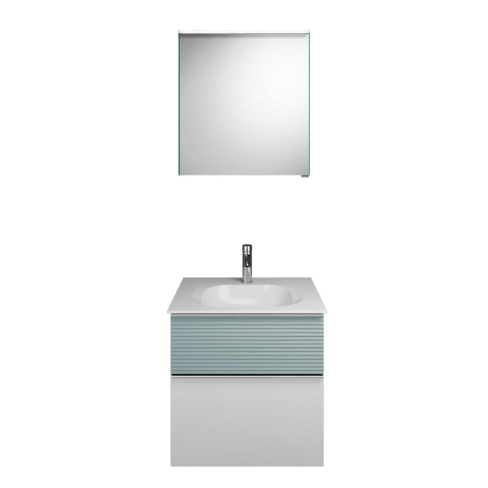 burgbad Fiumo Badmöbel-Set 62 cm mit Waschtisch und Unterschrank  mit Griff G0146 sowie mit Spiegelschrank mit Türanschlag links