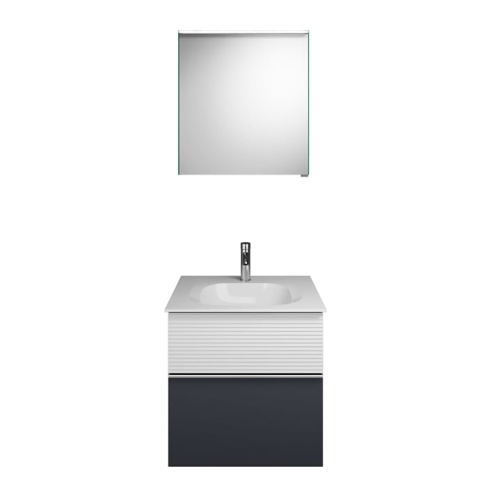 burgbad Fiumo Badmöbel-Set 62 cm mit Waschtisch und Unterschrank  mit Griff G0146 sowie mit Spiegelschrank mit Türanschlag links