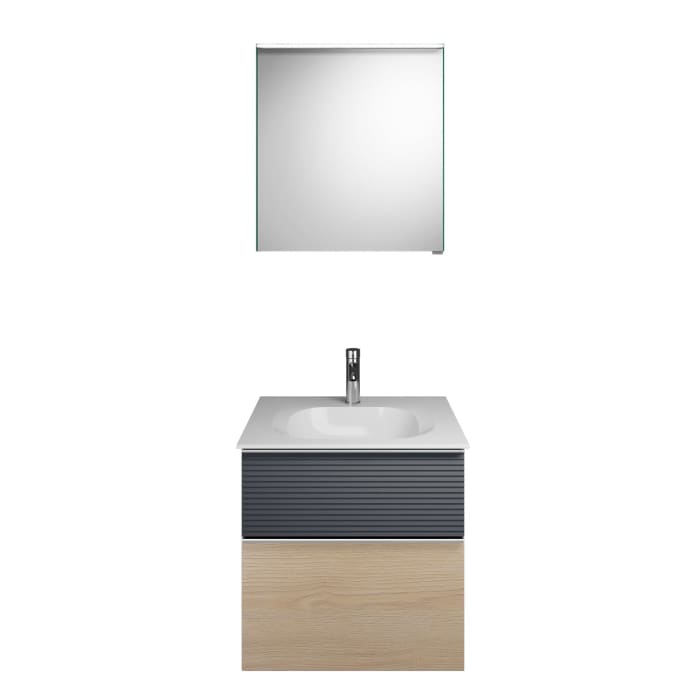 burgbad Fiumo Badmöbel-Set 62 cm mit Waschtisch und Unterschrank  mit Griff G0146 sowie mit Spiegelschrank mit Türanschlag links