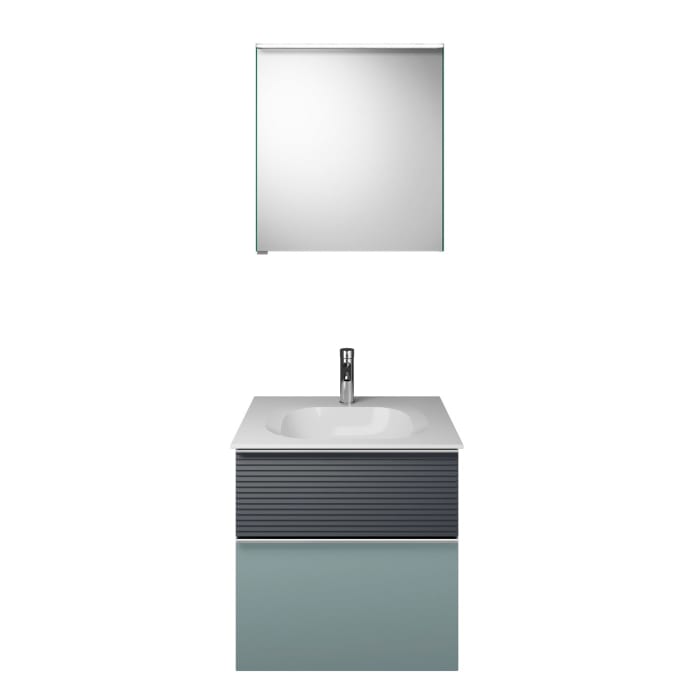 burgbad Fiumo Badmöbel-Set 62 cm mit Waschtisch und Unterschrank  mit Griff G0146 sowie mit Spiegelschrank mit Türanschlag rechts