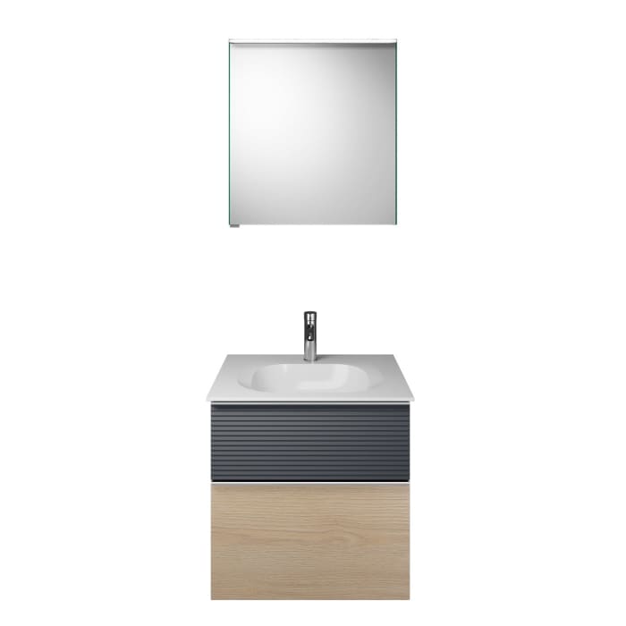 burgbad Fiumo Badmöbel-Set 62 cm mit Waschtisch und Unterschrank  mit Griff G0146 sowie mit Spiegelschrank mit Türanschlag rechts