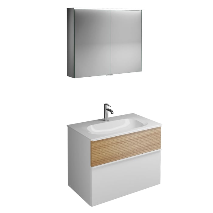 burgbad Fiumo Badmöbel-Set 82 cm mit Waschtisch und Unterschrank  mit Griff G0223 sowie mit Spiegelschrank