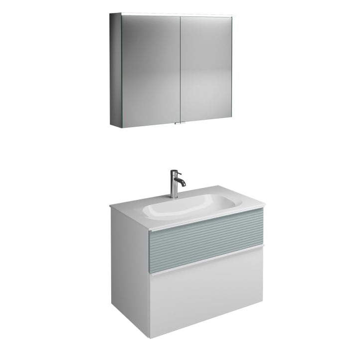 burgbad Fiumo Badmöbel-Set 82 cm mit Waschtisch und Unterschrank  mit Griff G0223 sowie mit Spiegelschrank