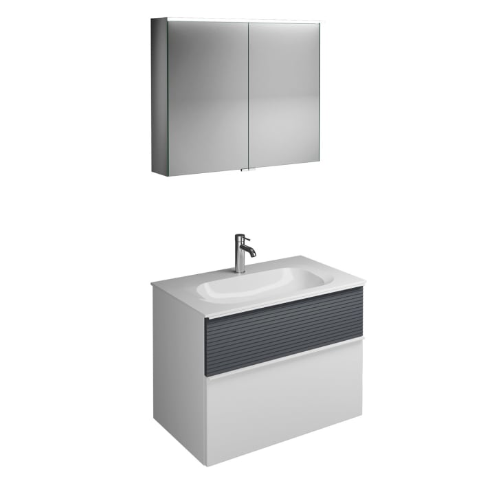 burgbad Fiumo Badmöbel-Set 82 cm mit Waschtisch und Unterschrank  mit Griff G0223 sowie mit Spiegelschrank