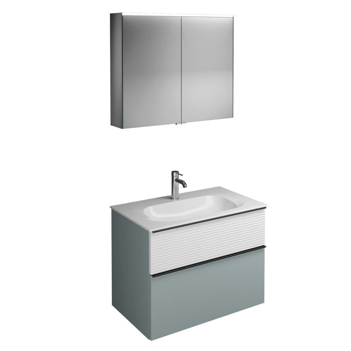 burgbad Fiumo Badmöbel-Set 82 cm mit Waschtisch und Unterschrank  mit Griff G0200 sowie mit Spiegelschrank