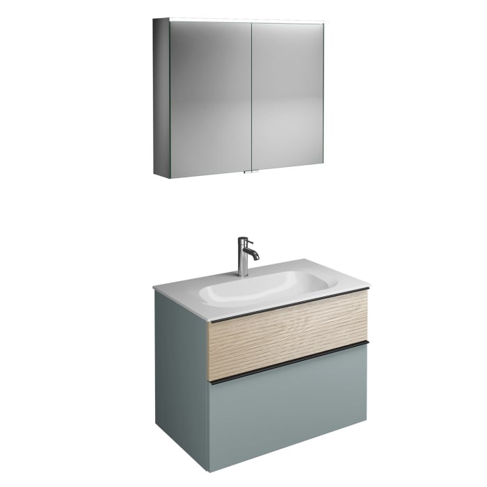 burgbad Fiumo Badmöbel-Set 82 cm mit Waschtisch und Unterschrank  mit Griff G0200 sowie mit Spiegelschrank