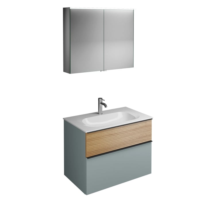 burgbad Fiumo Badmöbel-Set 82 cm mit Waschtisch und Unterschrank  mit Griff G0200 sowie mit Spiegelschrank