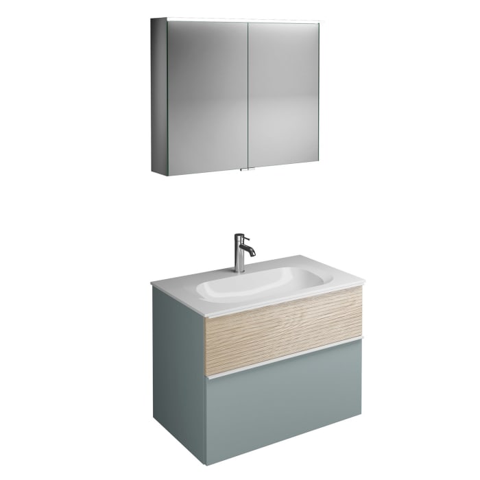 burgbad Fiumo Badmöbel-Set 82 cm mit Waschtisch und Unterschrank  mit Griff G0223 sowie mit Spiegelschrank