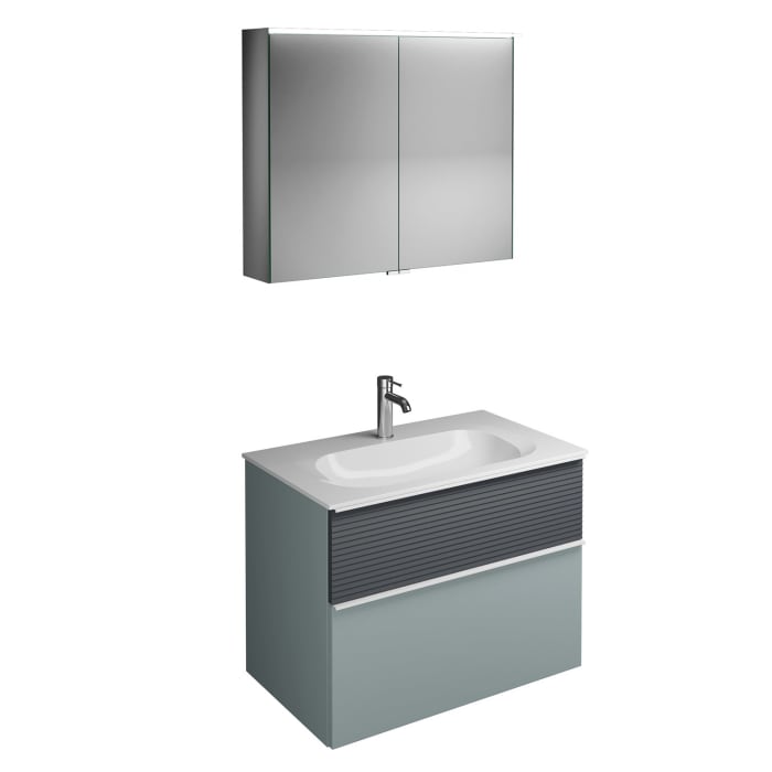 burgbad Fiumo Badmöbel-Set 82 cm mit Waschtisch und Unterschrank  mit Griff G0223 sowie mit Spiegelschrank