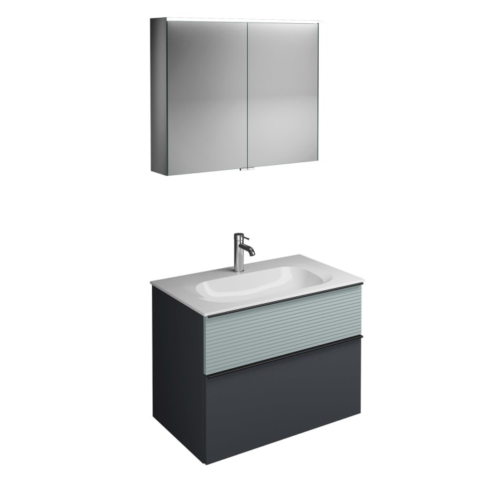 burgbad Fiumo Badmöbel-Set 82 cm mit Waschtisch und Unterschrank  mit Griff G0200 sowie mit Spiegelschrank