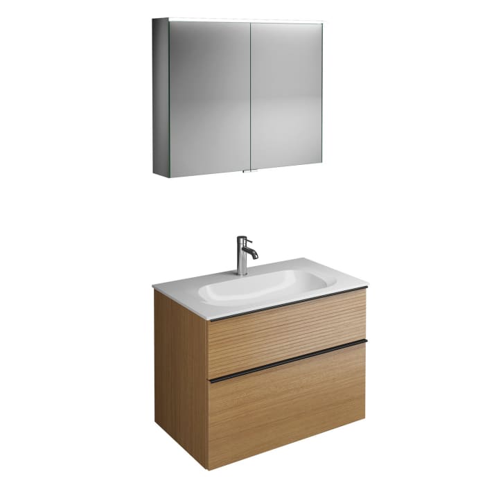 burgbad Fiumo Badmöbel-Set 82 cm mit Waschtisch und Unterschrank  mit Griff G0200 sowie mit Spiegelschrank