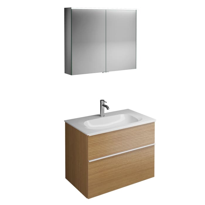 burgbad Fiumo Badmöbel-Set 82 cm mit Waschtisch und Unterschrank  mit Griff G0223 sowie mit Spiegelschrank