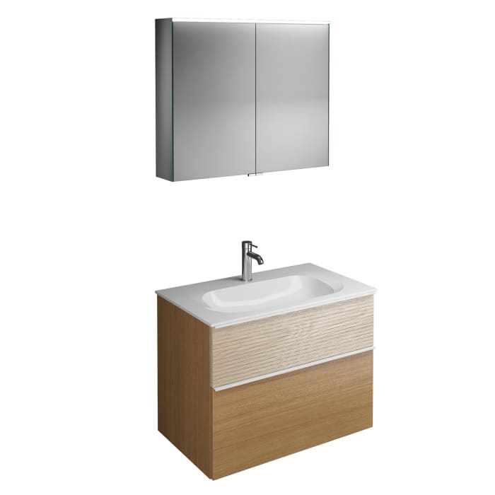 burgbad Fiumo Badmöbel-Set 82 cm mit Waschtisch und Unterschrank  mit Griff G0223 sowie mit Spiegelschrank