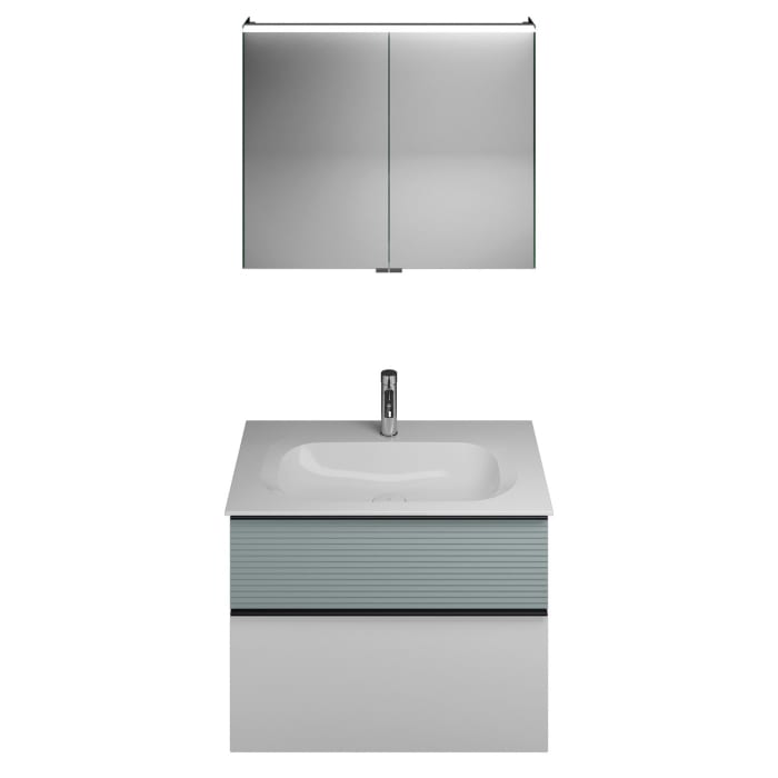 burgbad Fiumo Badmöbel-Set 82 cm mit Waschtisch und Unterschrank  mit Griff G0200 sowie mit Spiegelschrank