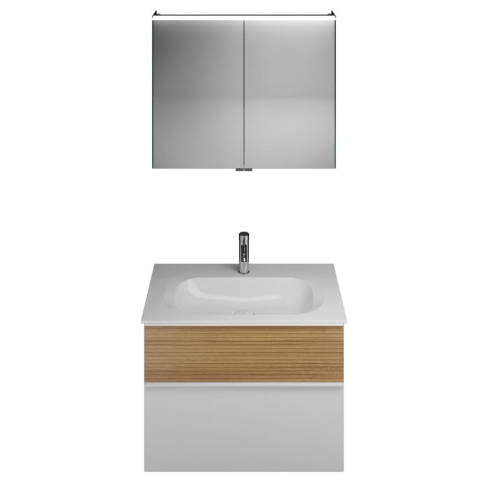 burgbad Fiumo Badmöbel-Set 82 cm mit Waschtisch und Unterschrank  mit Griff G0223 sowie mit Spiegelschrank