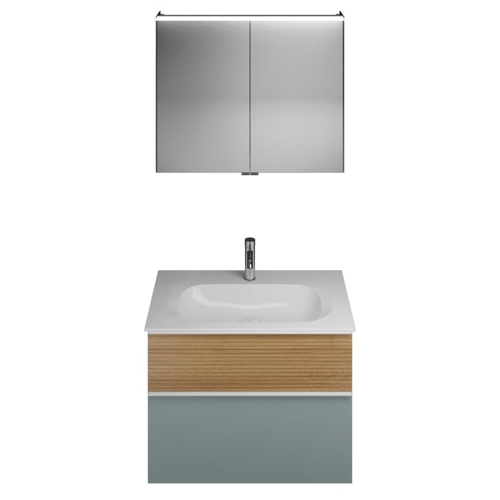 burgbad Fiumo Badmöbel-Set 82 cm mit Waschtisch und Unterschrank  mit Griff G0223 sowie mit Spiegelschrank