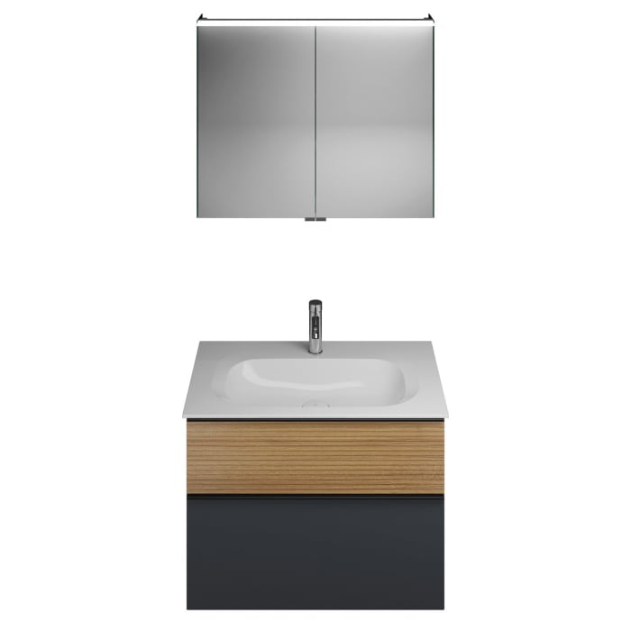 burgbad Fiumo Badmöbel-Set 82 cm mit Waschtisch und Unterschrank  mit Griff G0200 sowie mit Spiegelschrank