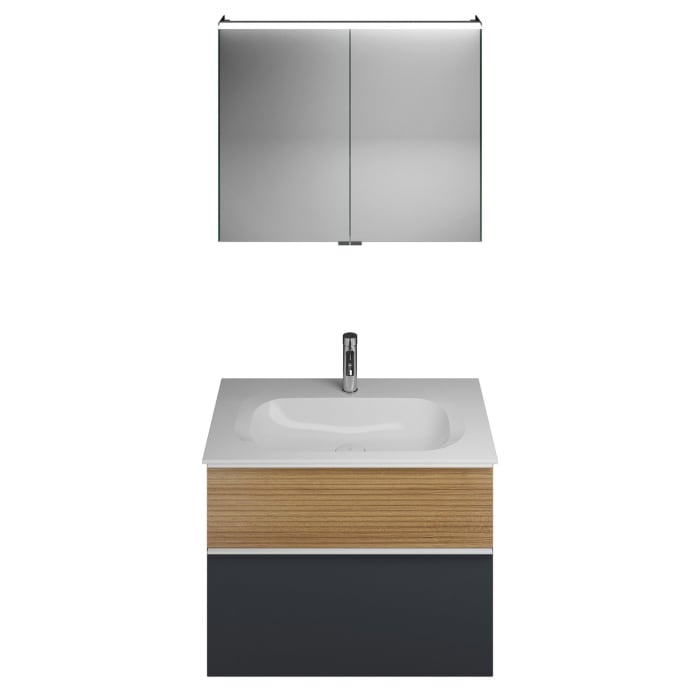 burgbad Fiumo Badmöbel-Set 82 cm mit Waschtisch und Unterschrank  mit Griff G0223 sowie mit Spiegelschrank