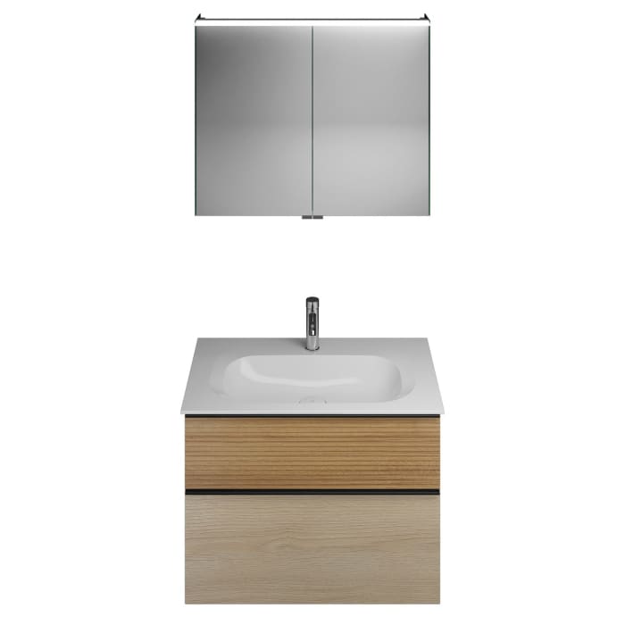 burgbad Fiumo Badmöbel-Set 82 cm mit Waschtisch und Unterschrank  mit Griff G0200 sowie mit Spiegelschrank